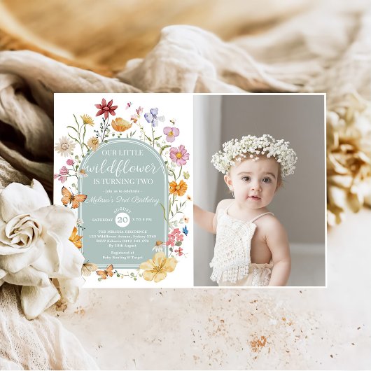 Meisje Wildflower 2e Verjaardag Feest Uitnodiging