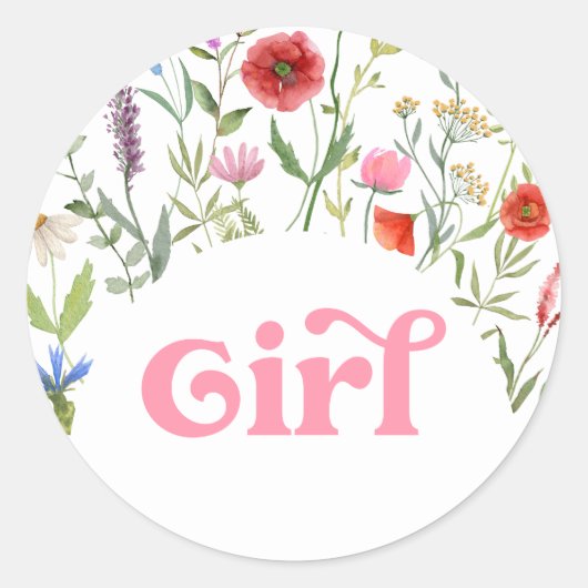 Meisje Wildflower Baby shower spel Ronde Sticker (Voorkant)
