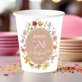 Meisje Wildflower Onederful 1e Verjaardagsfeest Papieren Bekers