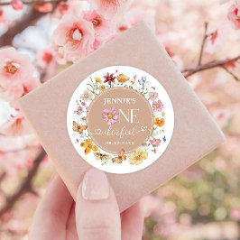 Meisje Wildflower Onederful 1e Verjaardagsfeest Ronde Sticker