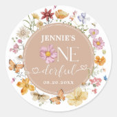 Meisje Wildflower Onederful 1e Verjaardagsfeest Ronde Sticker (Voorkant)
