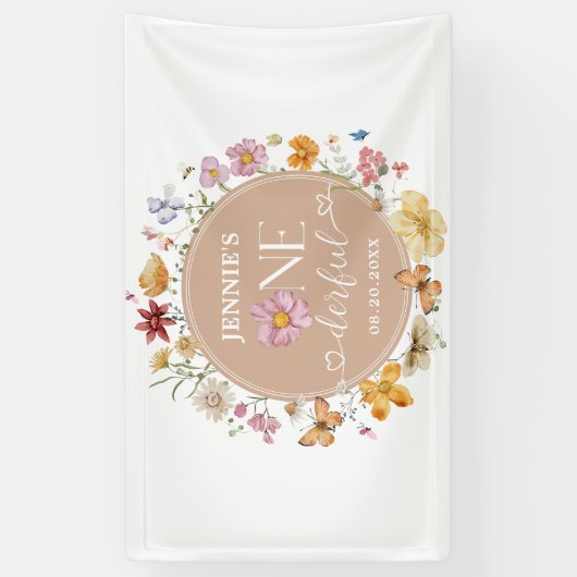 Meisje Wildflower Onederful 1e Verjaardagsfeest Spandoek (Verticaal)