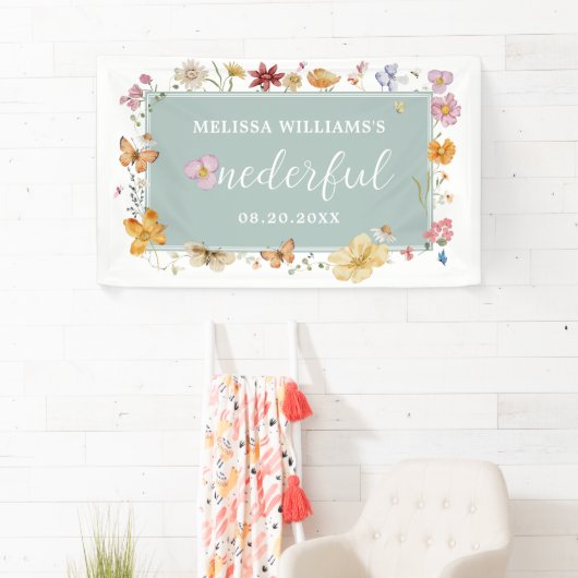 Meisje Wildflower Onederful 1e Verjaardagsfeest Spandoek (Insitu)