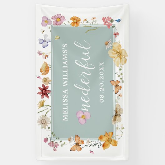 Meisje Wildflower Onederful 1e Verjaardagsfeest Spandoek (Verticaal)