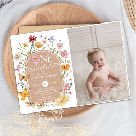 Meisje Wildflower Onederful 1st Verjaardag Party F Kaart