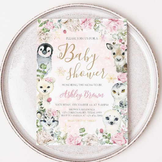 Meisje Winter Arctic Animals Baby shower Kaart