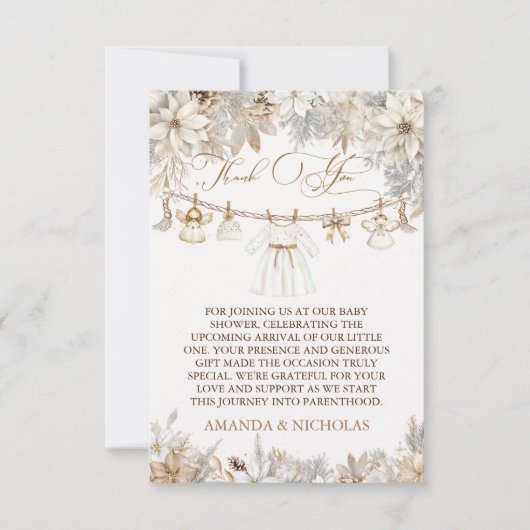 Meisje Winter Bloemen Baby shower Bedankkaart (Voorkant)