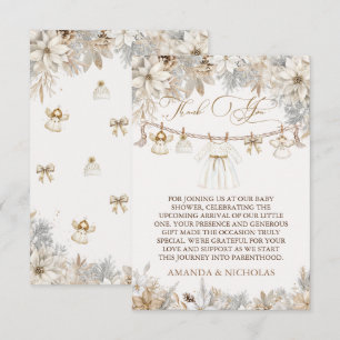 Meisje Winter Bloemen Baby Shower Bedankkaart
