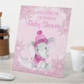 Meisje Winter Olifant Baby shower Welkomsttafel Reclamebord Met Voetstuk (Insitu)