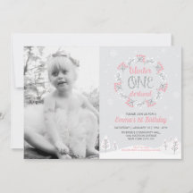 Meisje Winter Onederland Foto 1e Verjaardag Uitnod