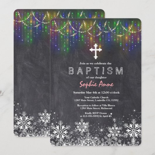 Meisje Winter Slingerlichtjes Sneeuwvlokken Krijtb Kaart (Voorkant / Achterkant)