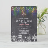 Meisje Winter Slingerlichtjes Sneeuwvlokken Krijtb Kaart (Staand voorkant)