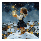 Meisje Winter Sterren Snowy Night Perfect Poster (Voorkant)