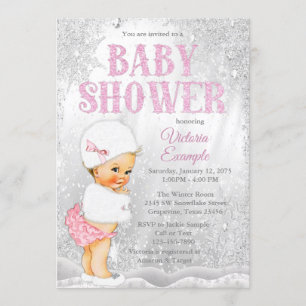 Meisje Winter Wonderland Baby shower Roze Sneeuwvl Kaart