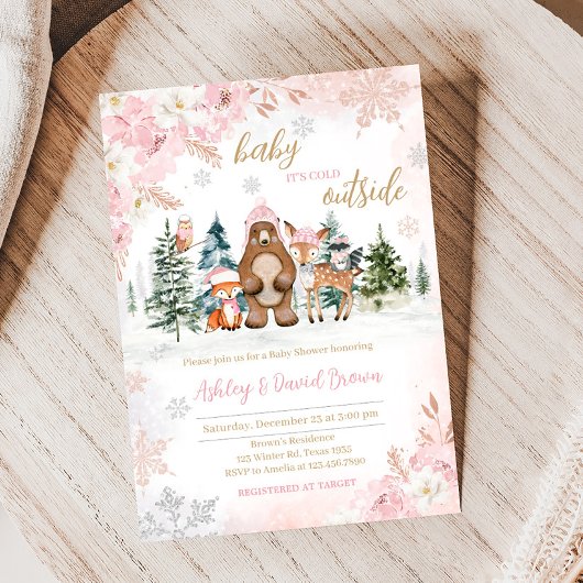 Meisje Winter Woodland Baby shower Kaart