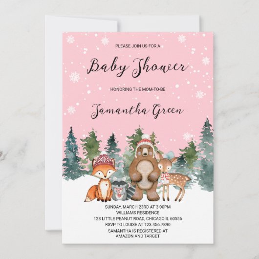 Meisje Winter Woodland Baby shower Kaart (Voorkant)