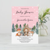 Meisje Winter Woodland Baby shower Kaart (Staand voorkant)