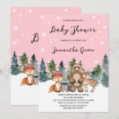 Meisje Winter Woodland Baby shower Kaart (Voorkant / Achterkant)