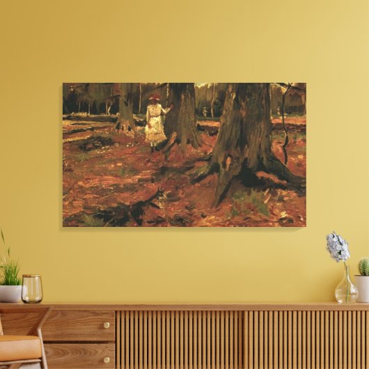 Meisje wit in het bos, Vincent van Gogh Canvas Afdruk (Insitu (Woonkamer))