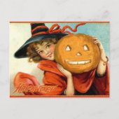  meisje Witch Pumpkin Halloween Briefkaart (Voorkant)
