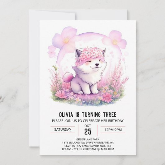 Meisje Wolf Avontuur Verjaardag Uitnodiging (Voorkant)