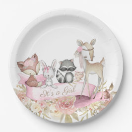 Meisje Woodland Animal Baby shower Papieren Bordje