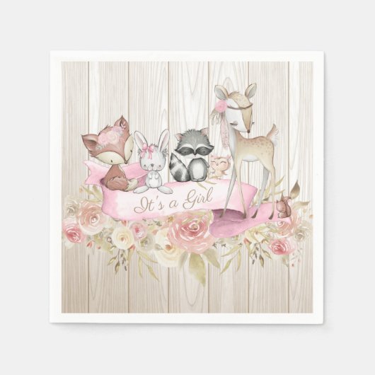 Meisje Woodland Animal Baby shower Servet (Voorkant)