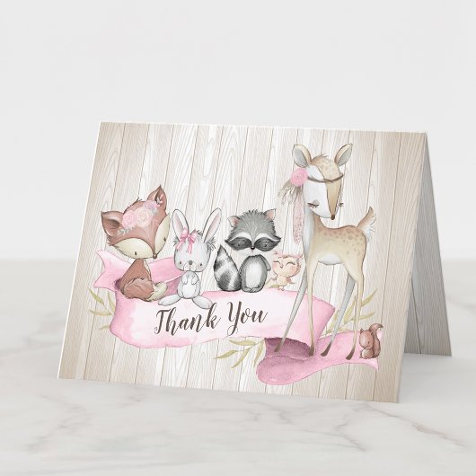 Meisje Woodland Animal Friends Baby shower Bedankkaart