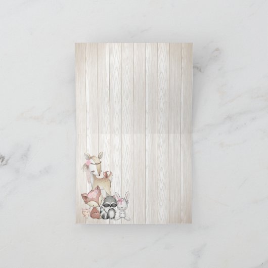 Meisje Woodland Animal Friends Baby shower Bedankkaart (Binnen)