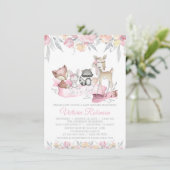 Meisje Woodland Animals Baby shower Kaart (Staand voorkant)