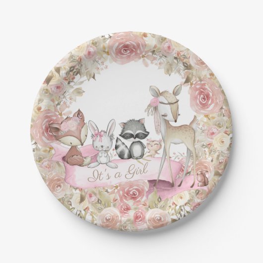 Meisje Woodland Animals Baby shower Papier Bord (Voorkant)