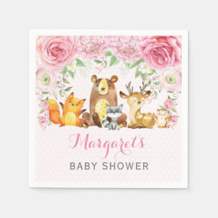 Meisje Woodland Animals Roze Bloemen Baby shower Servet