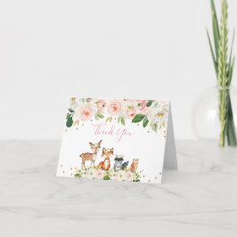 Meisje Woodland Baby shower Blush Floral Dank u Bedankkaart