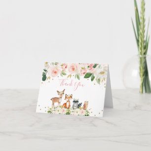 Meisje Woodland Baby shower Blush Floral Dank u Bedankkaart