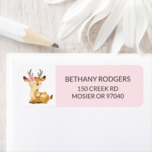 Meisje Woodland Baby shower envelop retouradres Etiket (Insitu)