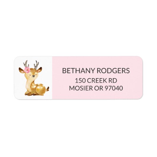 Meisje Woodland Baby shower envelop retouradres Etiket (Voorkant)