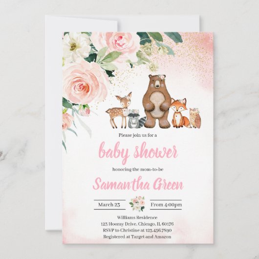 Meisje Woodland Baby shower Kaart (Voorkant)