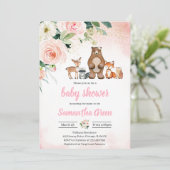 Meisje Woodland Baby shower Kaart (Staand voorkant)