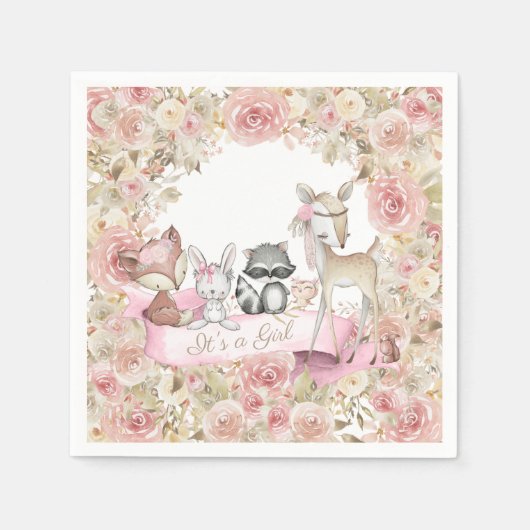 Meisje Woodland Baby shower Servet (Voorkant)