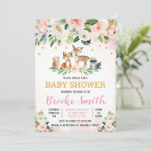 Meisje Woodland Baby Shower Uitnodiging (Staand voorkant)