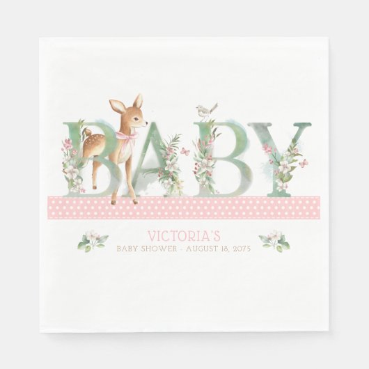 Meisje Woodland Deer Baby shower Papier servetten (Voorkant)