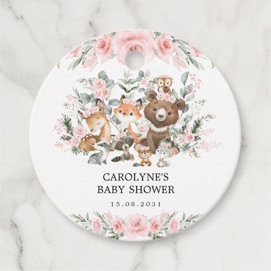 Meisje Woodland Dieren Bloemen Groen Baby shower Bedankjes Labels (Voorkant)