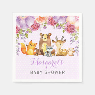 Meisje Woodland Dieren Paarse Bloemen Baby shower Servet