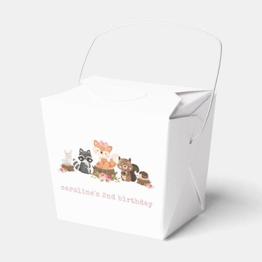 Meisje Woodland Dieren Roze Bloemen Verjaardagsfee Bedankdoosjes (Voorkant Zijde)