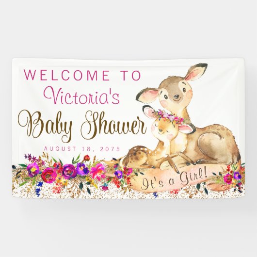 Meisje Woodland Herten Baby shower Banner (Horizontaal)