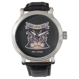 Meisje wordt grappig meisje heks Halloween feminis Horloge