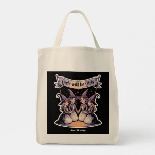 Meisje wordt grappig meisje heks Halloween feminis Tote Bag