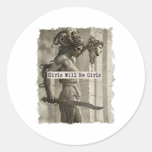Meisje wordt Meisjes Medusa Tanktop_1 Ronde Sticker
