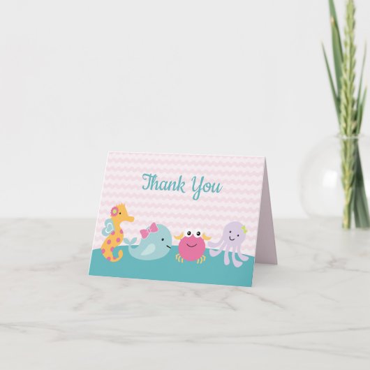 Meisje Zee Dieren Oceaan Leven Dank Je Uitnodiging (Voorkant)