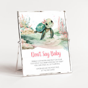 Meisje Zee schildpad Baby shower niet zeggen Baby Poster